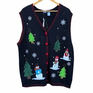 Holiday Editions Festive Black Holiday Sweater Vest Snowman Size 2X NEW